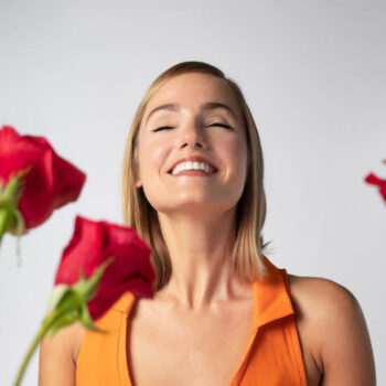 close up portrait beautiful woman with flowers